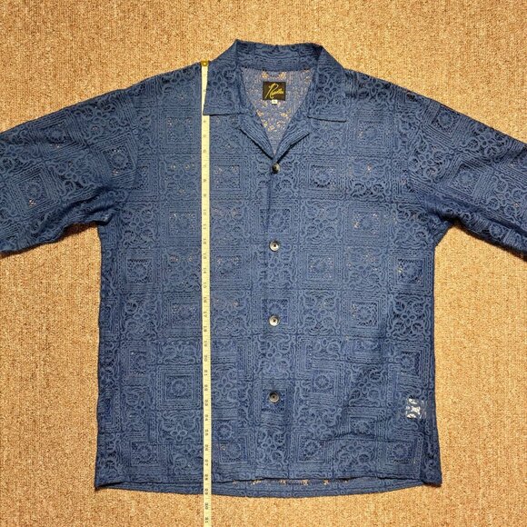 Needles Cabana Shirt Square Lace Cloth ButtonUp Blue Japan Nepenthes Large EUC - Picture 7 of 8